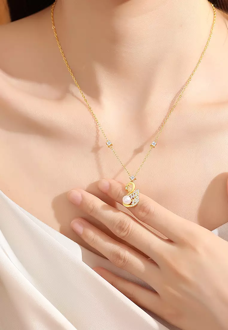 Kalung Wanita Korea Fashion Swan Pendant Clavicle Style Titanium Anti Pudar Original Kotak Indah Kalung Cewek