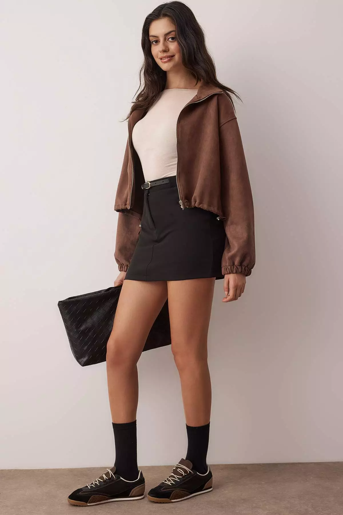 Black Belted Skirt-Look Mini Shorts & Bermuda Twoaw26Sr55