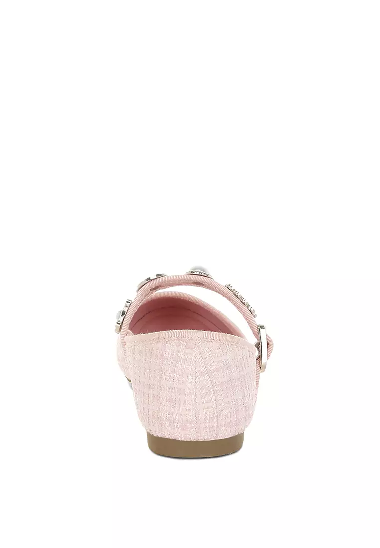 Charms Embellished Tweed Mary Janes In Pink
