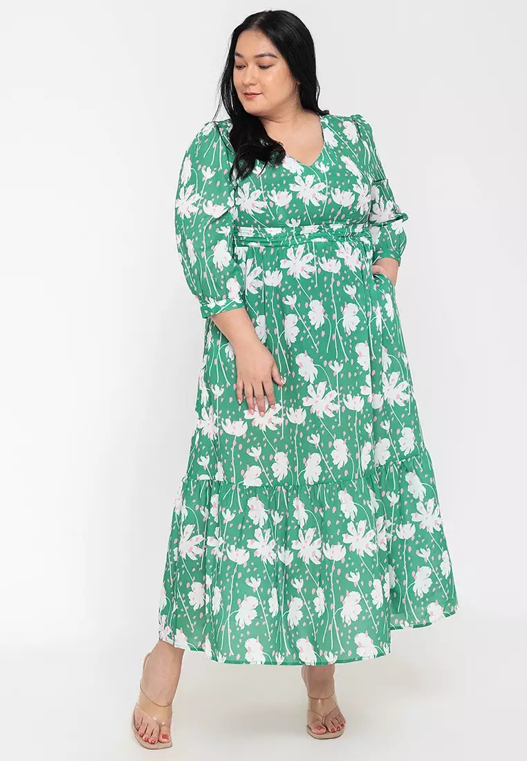 Cayla V-Neck 3/4 Seeves Maxi Dress