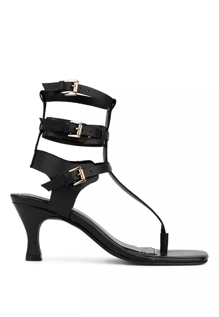 Discount on Rag & Co.  shoes - SKU: Black Kitten Heel Cut Out Gladiator Sandals