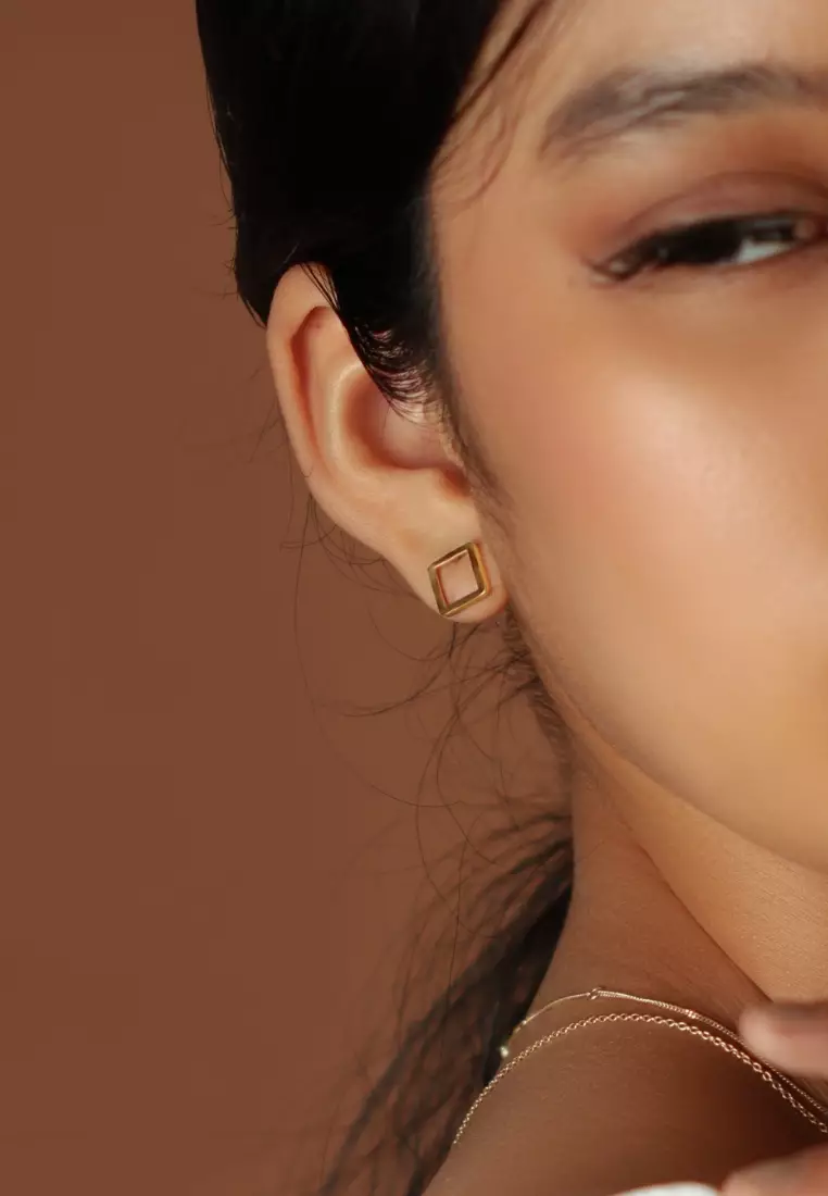 Square Frame Studs Earrings 18k Gold