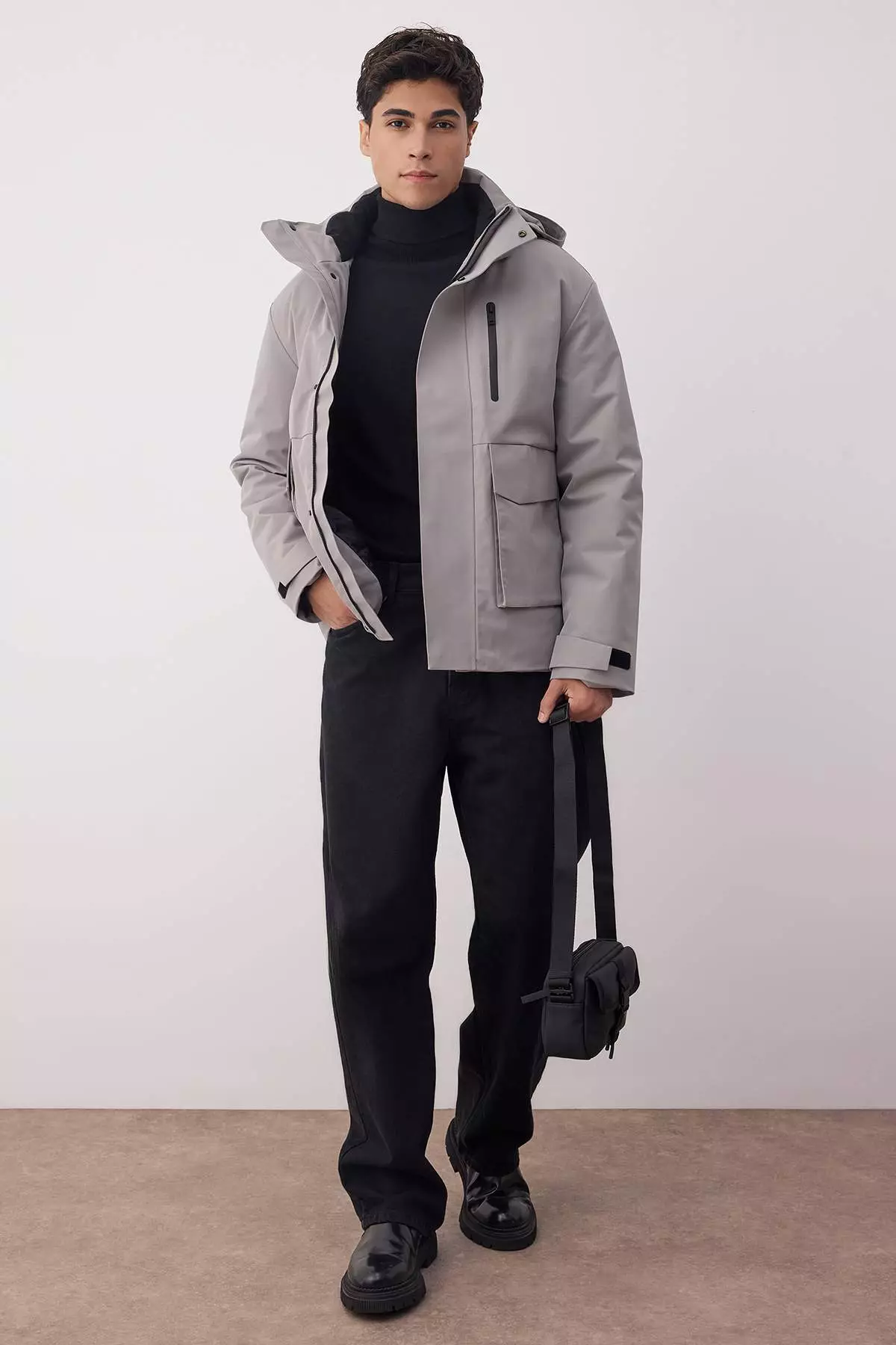 Gray Fitted Winter Thick Parka Men'S Coat Tmnaw26Mo00007