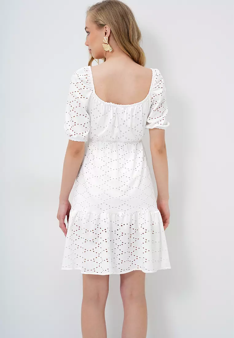 Balloon Sleeve Guipure Mini Dress