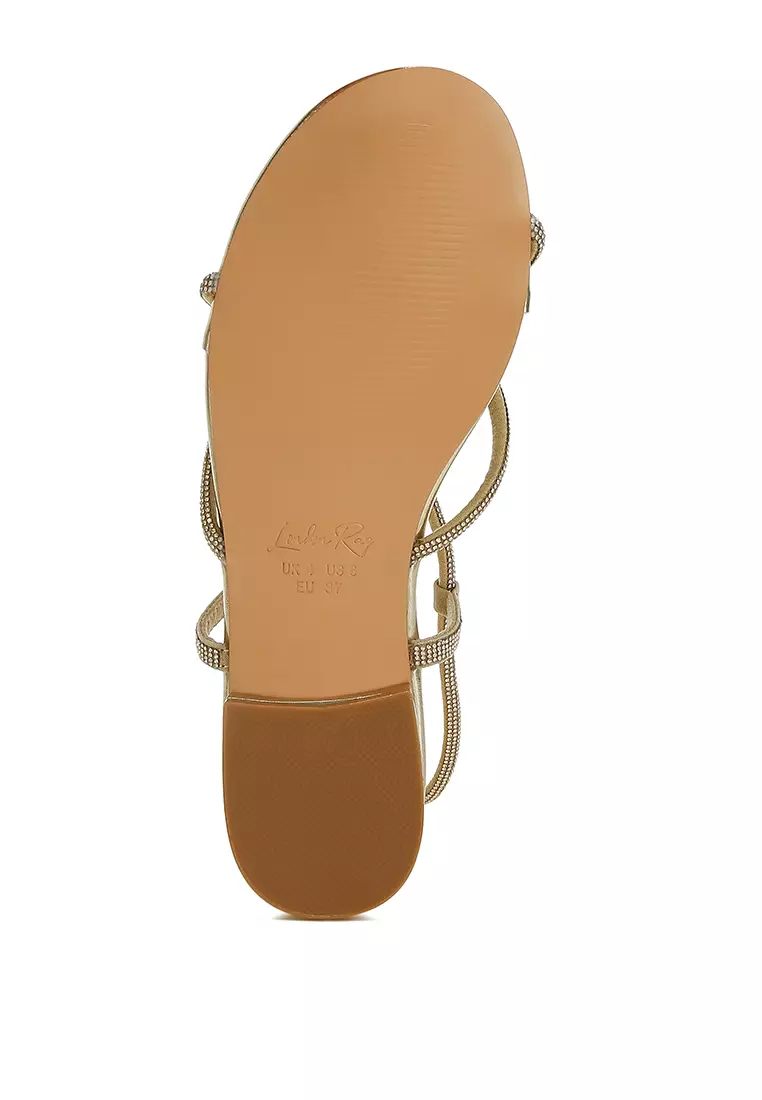 Rhinestone Embellished Lace-Up Sandals in Gold