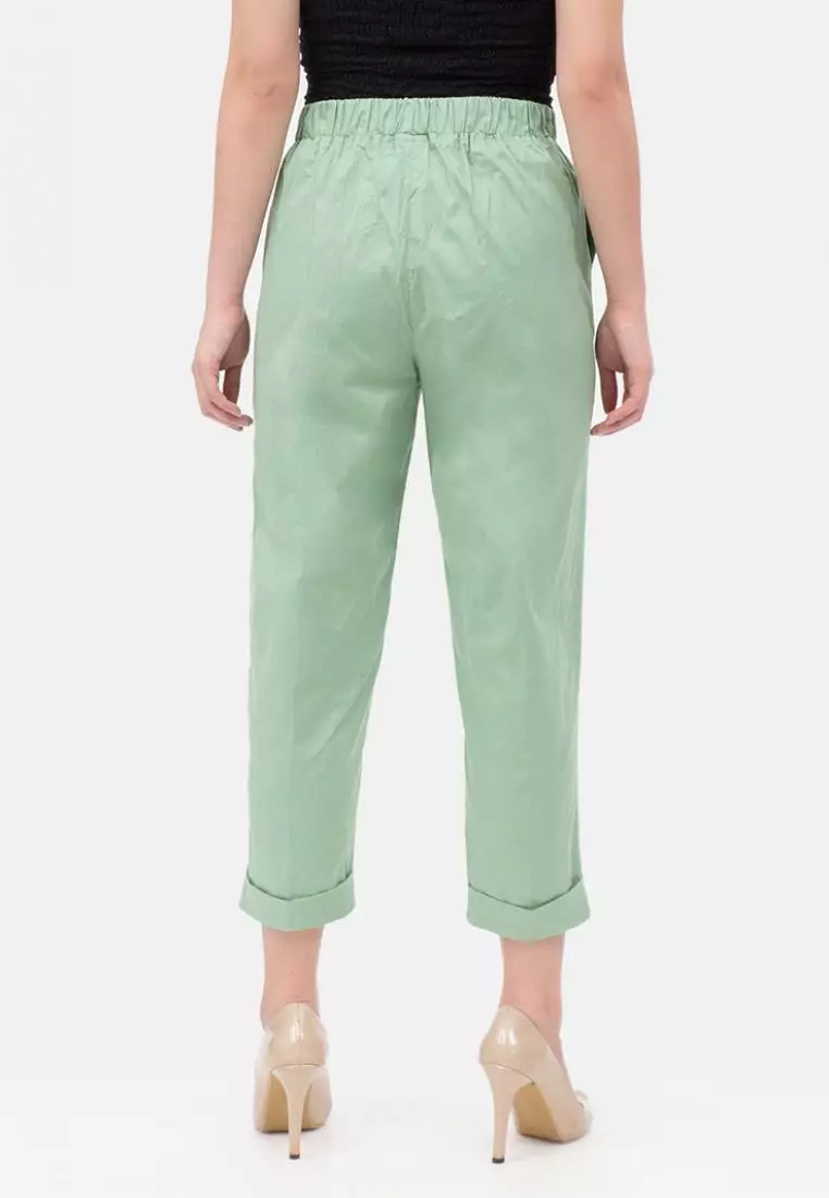 Stretch Linen Ankle Pants in Green