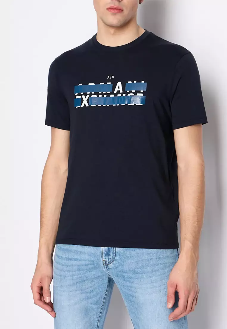 Jersey Cotton Crew Neck Logo T Shirt Navy