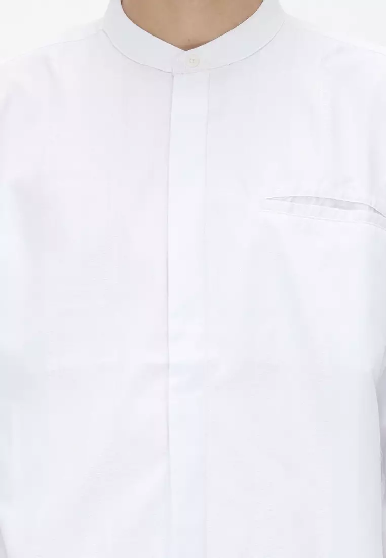 POLICE Kemeja Koko Polos Putih Regular Fit Lengan Panjang Pria