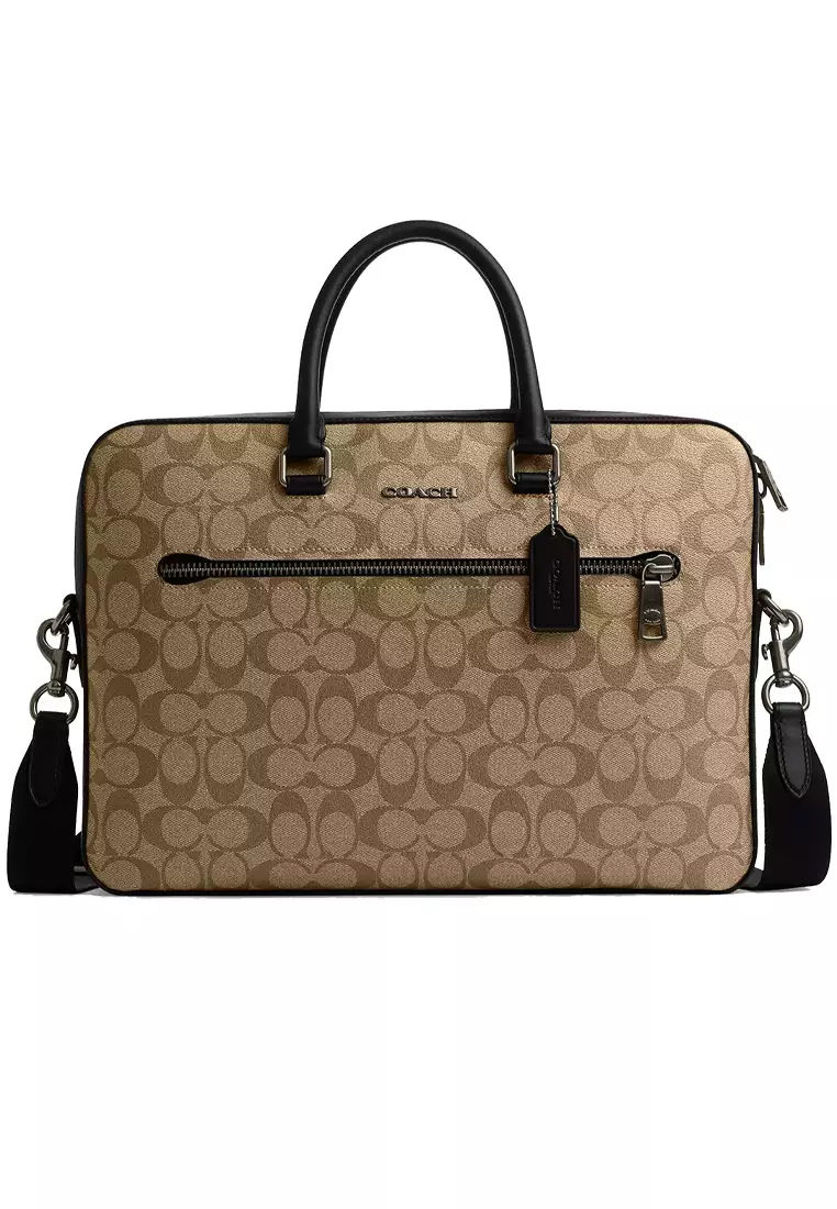 Buy Coach COACH Ethan Slim Brief In Signature Canvas Khaki/Black CR270 ...