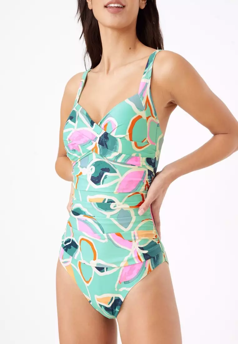 Buy MARKS & SPENCER Tummy Control Printed Wrap Plunge Swimsuit 2024 Online