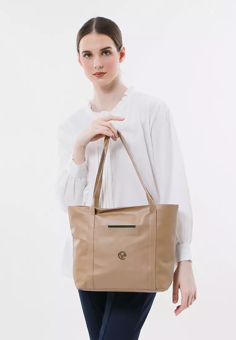 Nina ToteBag Bahan Sintetis Import Design Simple And High Quality - Mocca