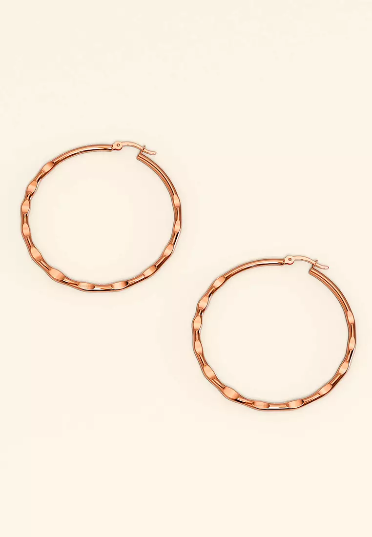 Fem Hammered Hoop Earrings 50mm-Rose Gold