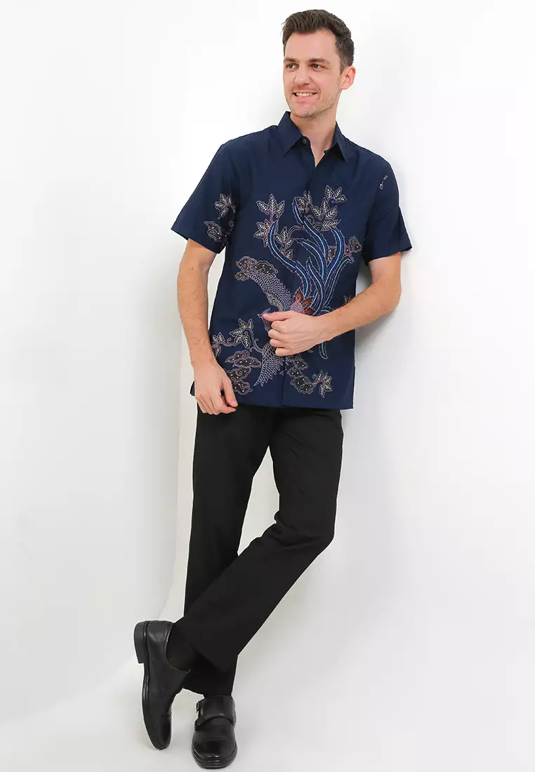 Hem Furing Firenze Batik Pria Lengan Pendek Navy