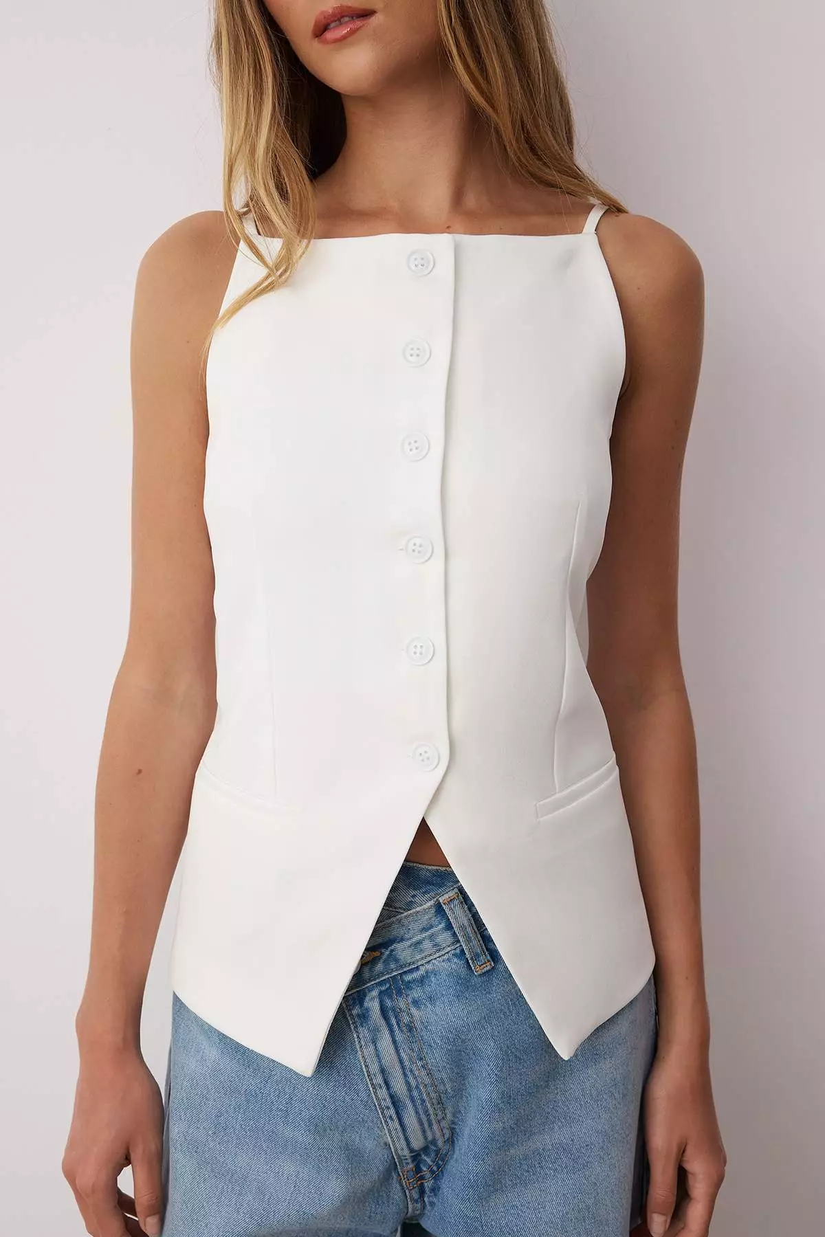 White Regular Size Strap Fitted Vest
