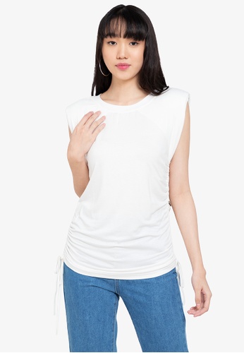 ZALORA BASICS white Shoulder Pad Ruched Sides T-Shirt D4588AA2EE5365GS_1