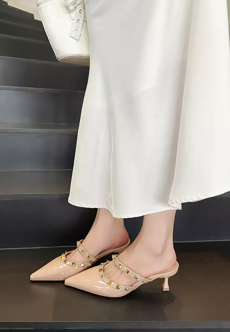 5.5CM Rivet Mid Heel Mules WW833-1