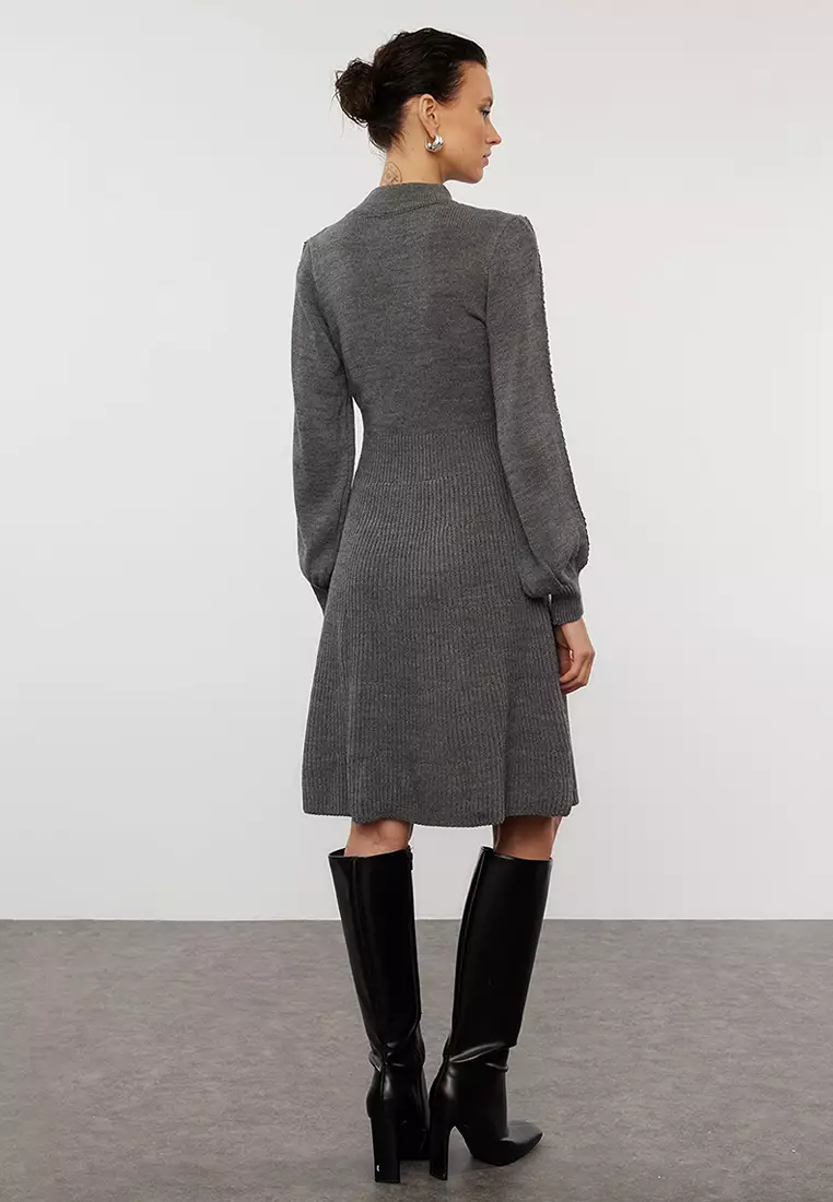 Gray Mini Knitwear Lace Dress Twoaw22El0011