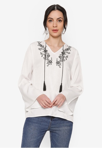 Zalia white Embroidered Flare Sleeves Blouse 249C8AA2A6AED6GS_1