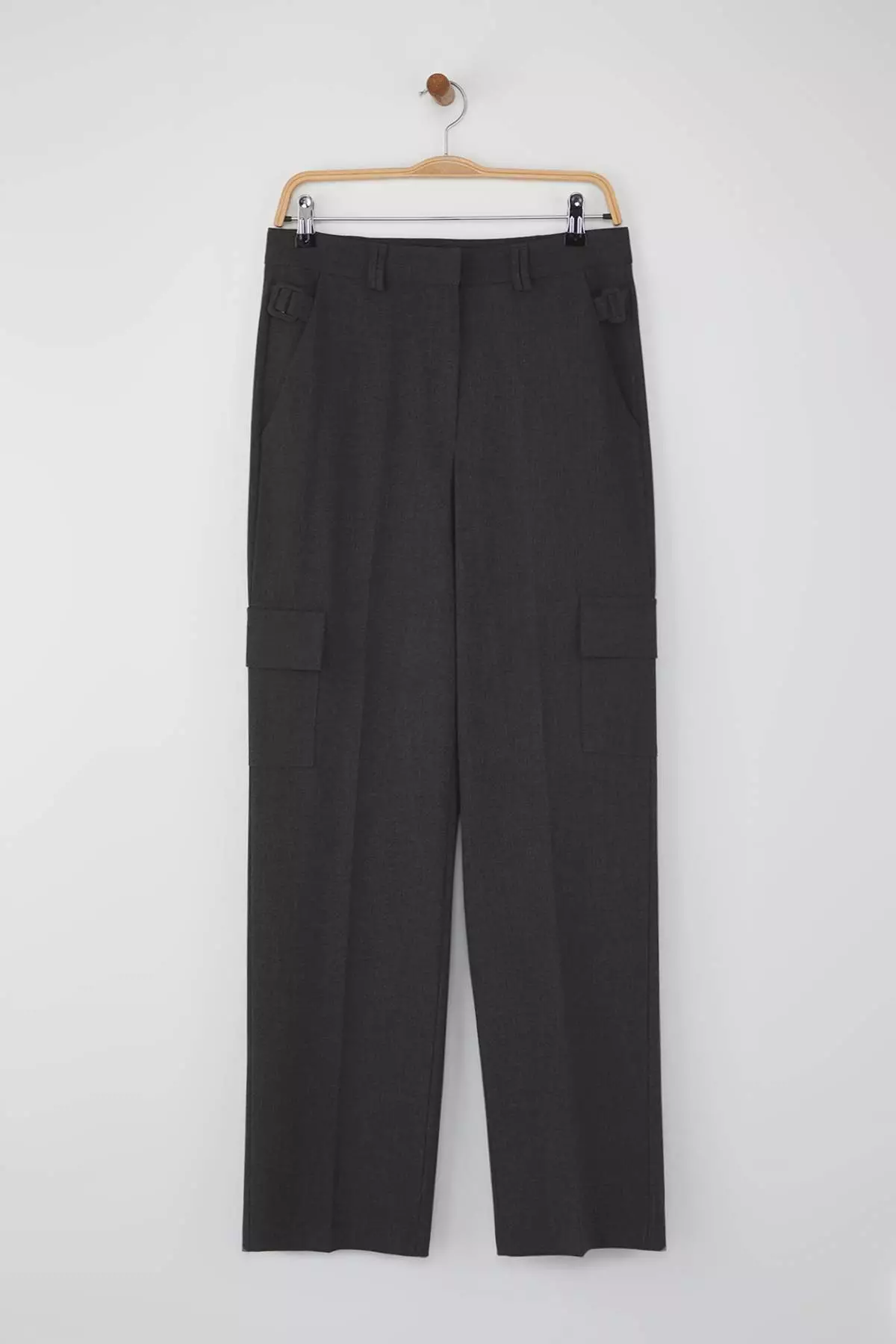 Gray Carrot Pattern Cargo Pocket Fabric Pants Twoaw26Pl00037