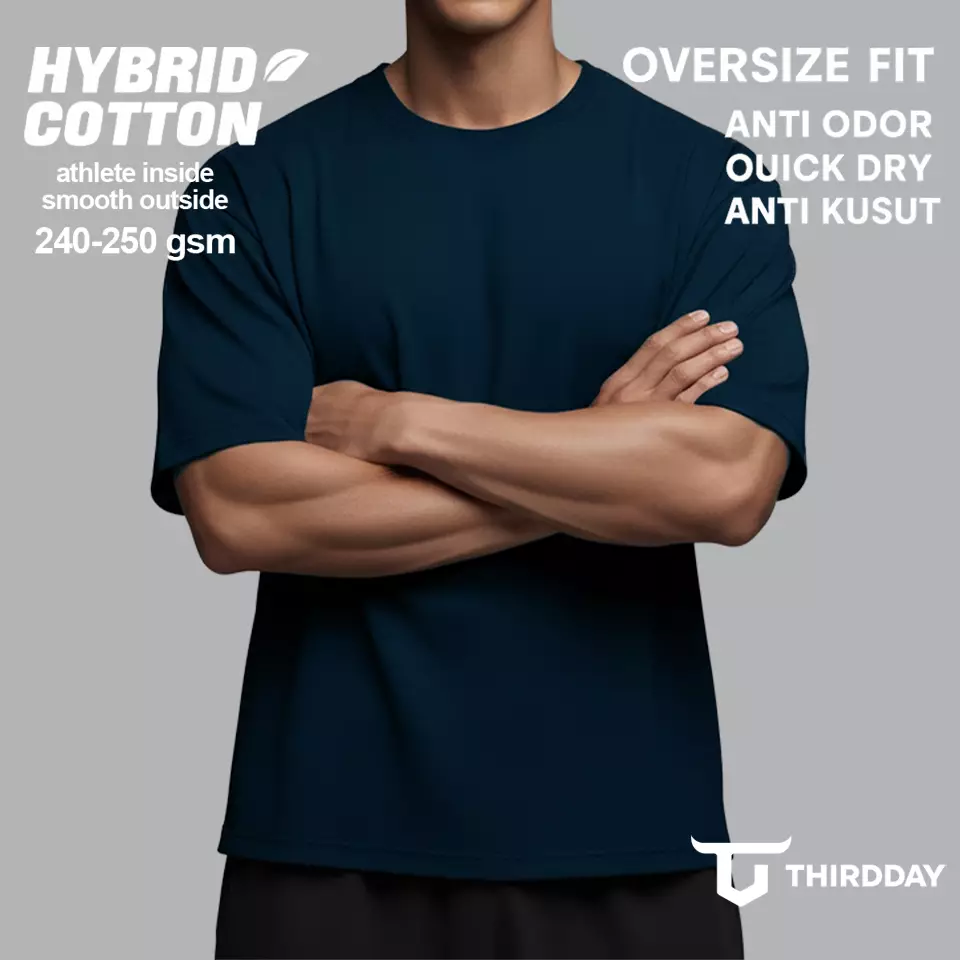 THIRDDAY Kaos Oversize Gym Tebal 250gsm Hybrid Cotton Polos Navy MTX98