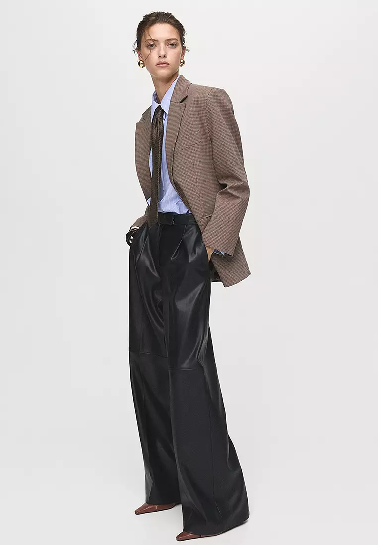 Leather-Effect Wide-Leg Trousers