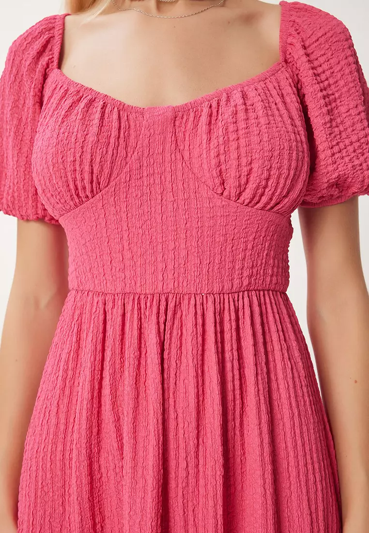 Heart Neck Textured Summer Knitted Dress