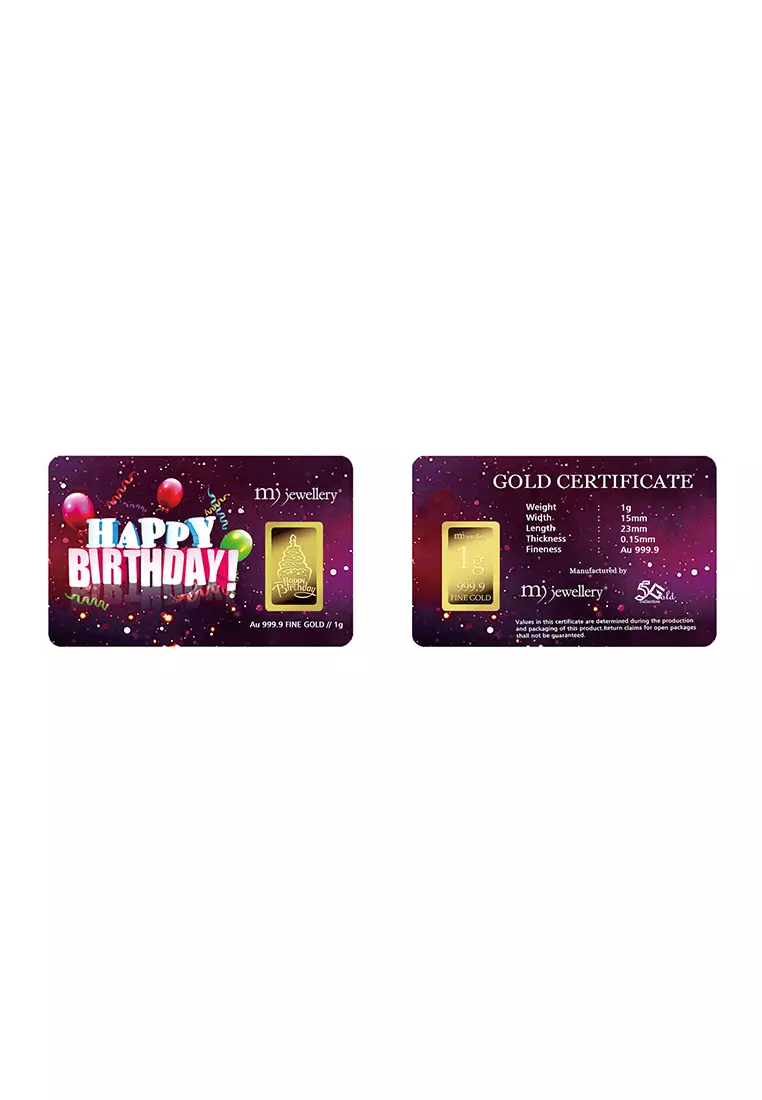 5G Gold Collection 999.9/24K Happy Birthday Series Gold Bar (1g)
