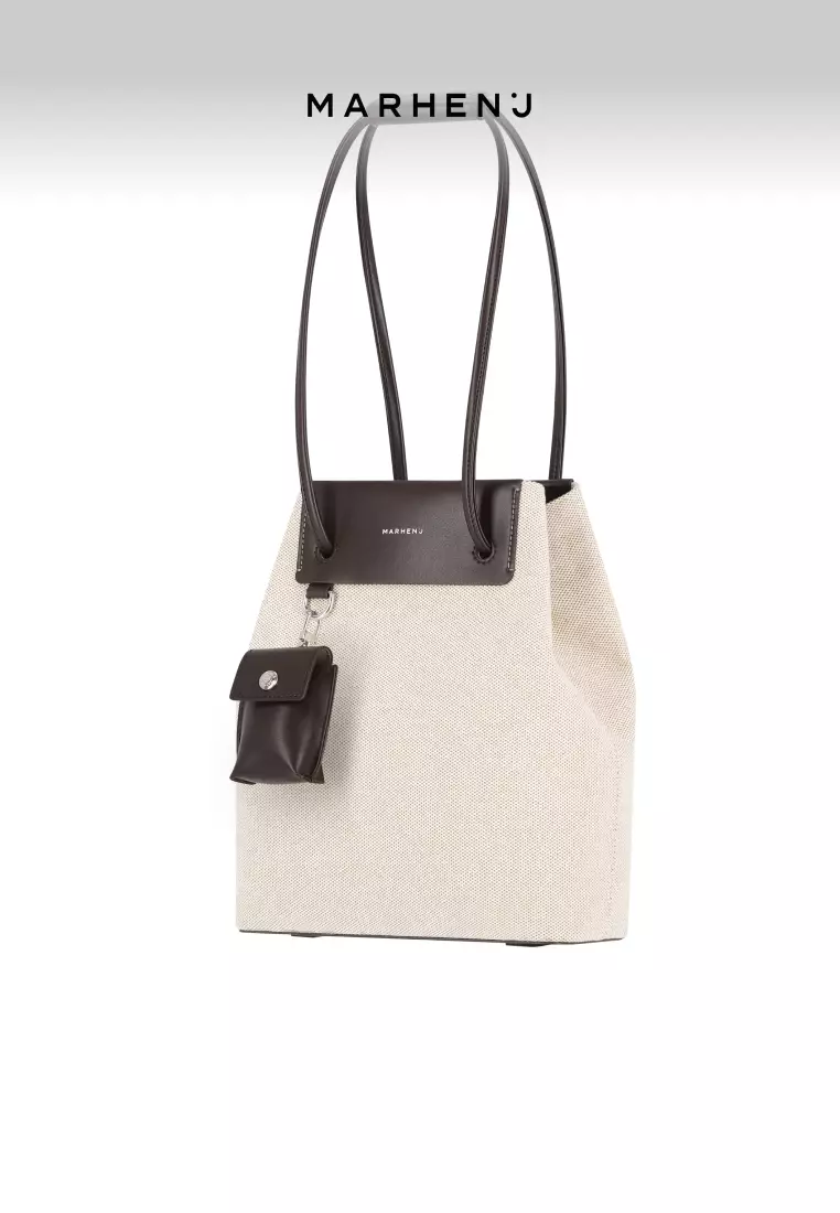 OAT V + PEBBLE CASE Canvas Vegan Leather Shoulder Bag Brown