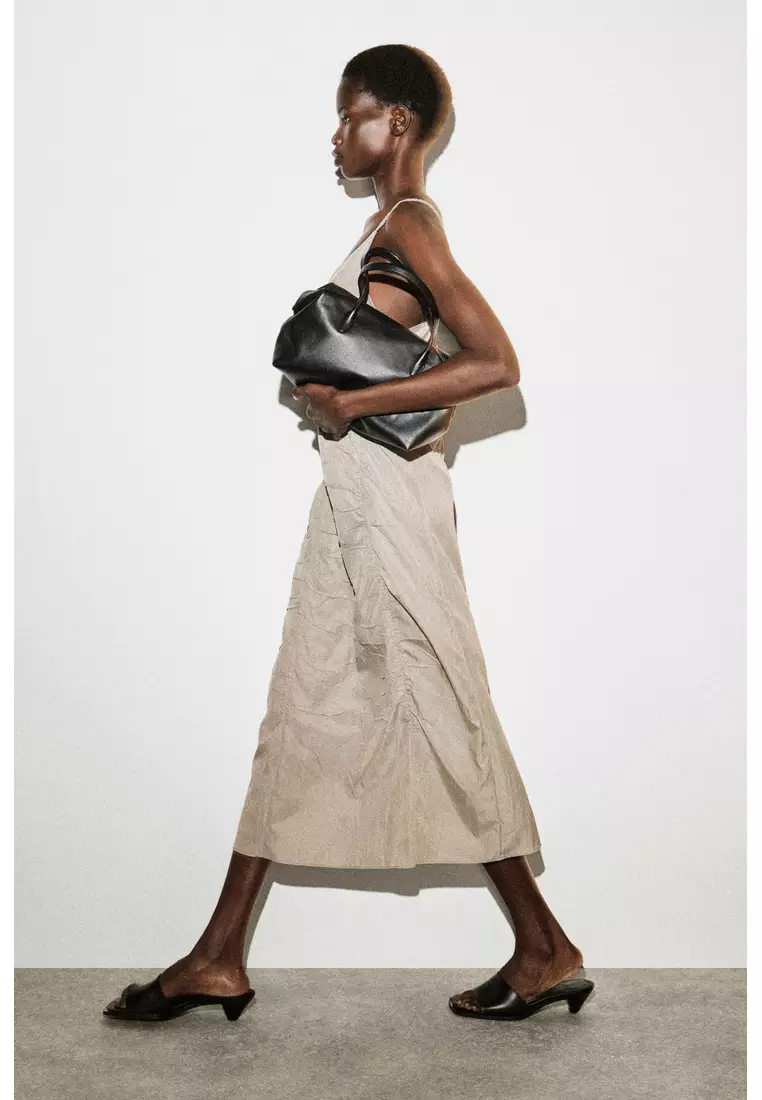 GATHERED SILK-NYLON SLIP DRESS
