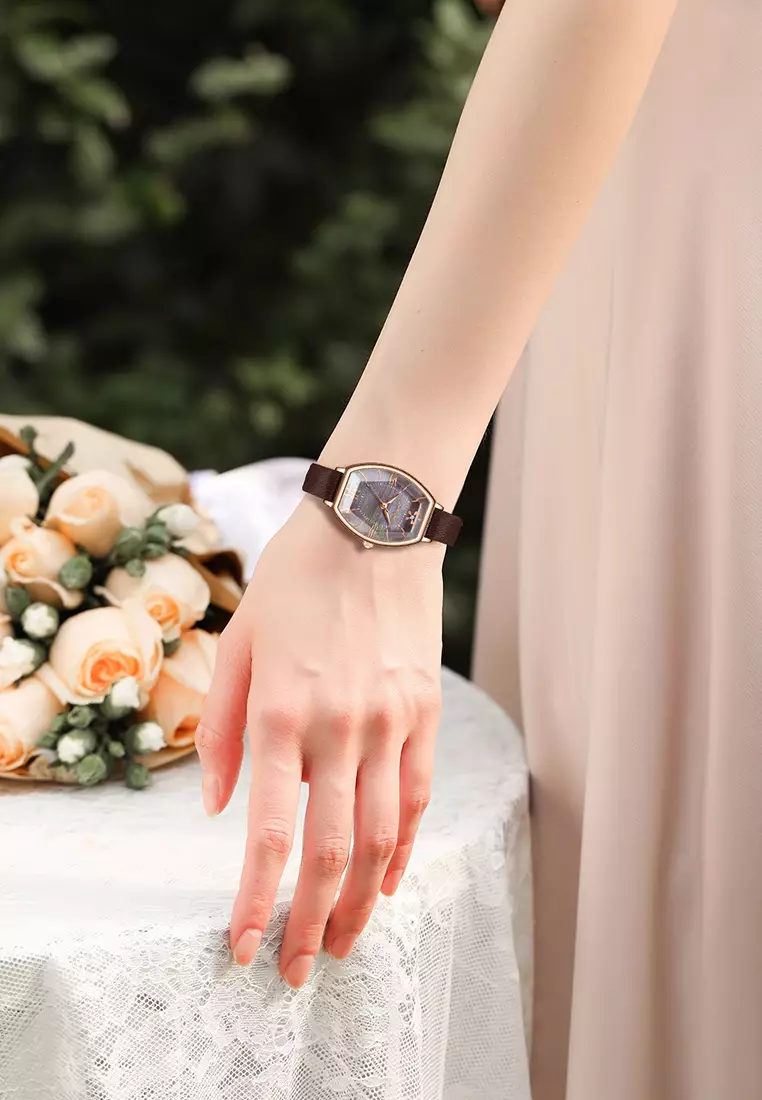 Jam Tangan Wanita Original Kasual Tali Kulit Elegan Style Jam Tangan Cewek SL6118 brown