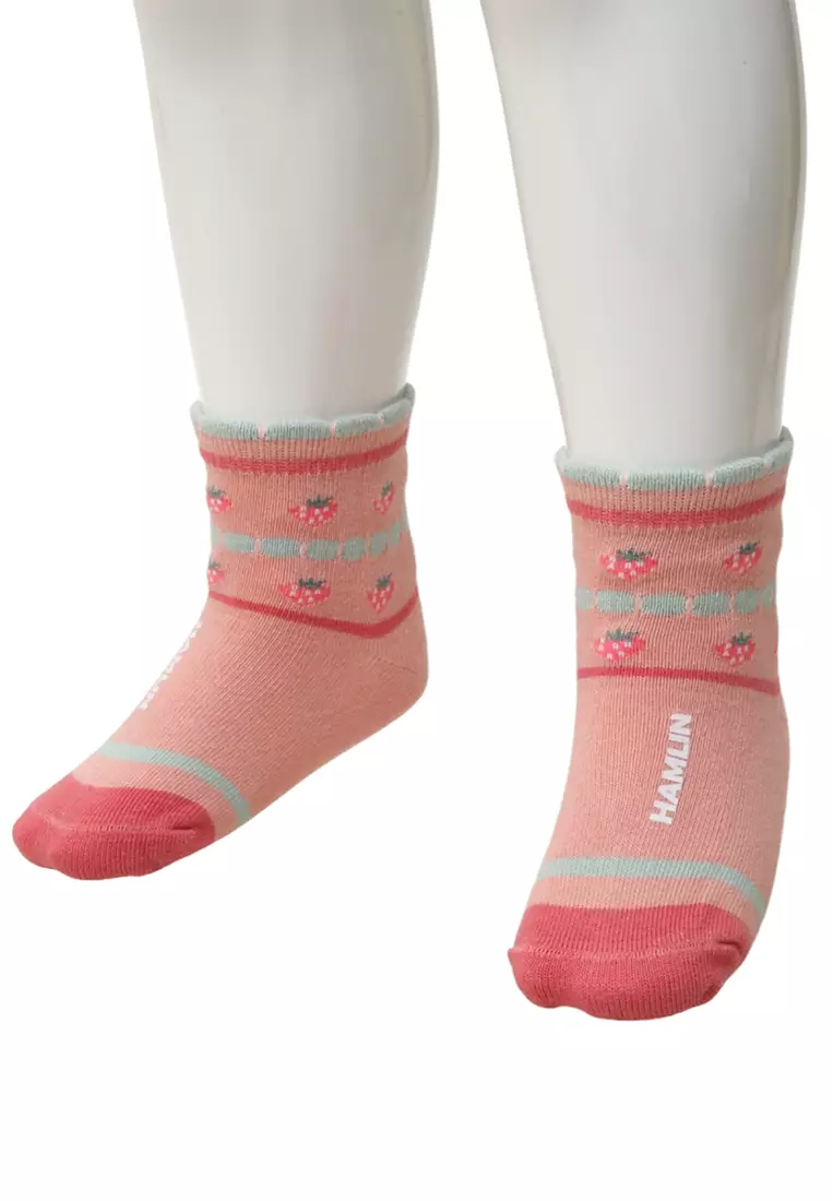 Candie Kaos Kaki Pendek Anak Perempuan Set 5 Pasang Motif Strawberry Kids Socks Material Cotton ORIGINAL - Pink