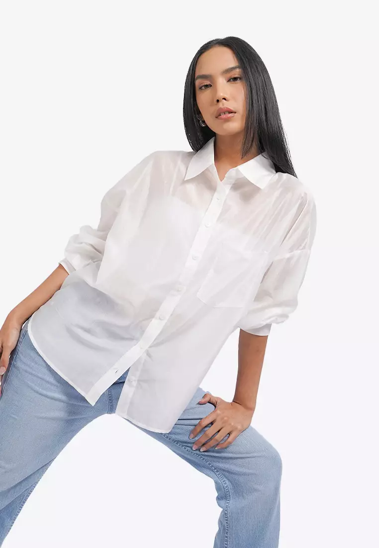 Oversized Long Sleeve Sheer Shirt