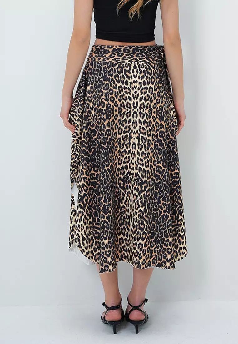 Women's Leopard Asymmetric Cut Tied Waist Skirt