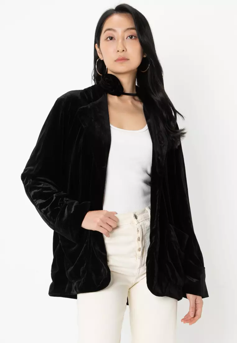 Flower Choker Velvet Blazer