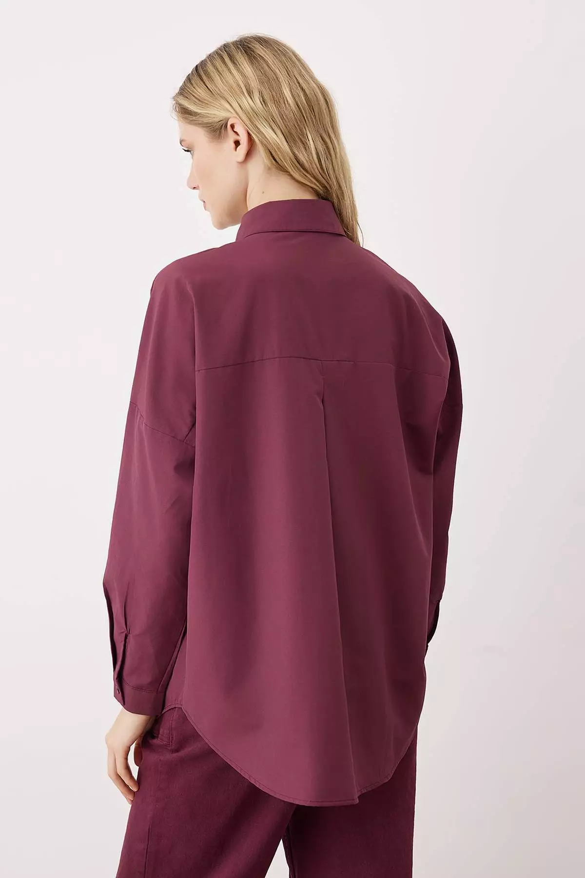 Plum Cotton Oversize Wide Pattern Woven Shirt