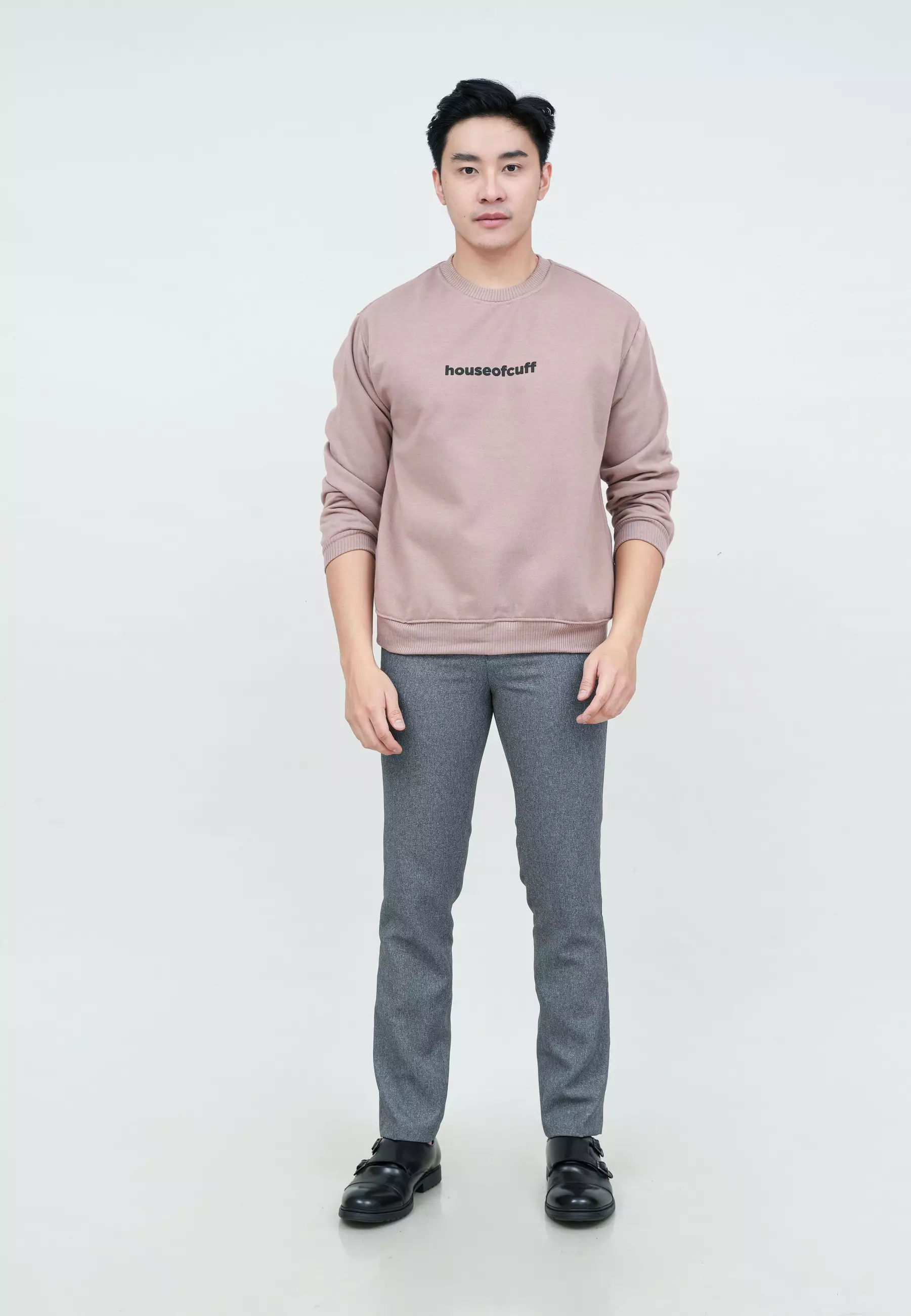 Sweater Basic Lengan Panjang Baju Sweater Tebal Kata Merah Muda