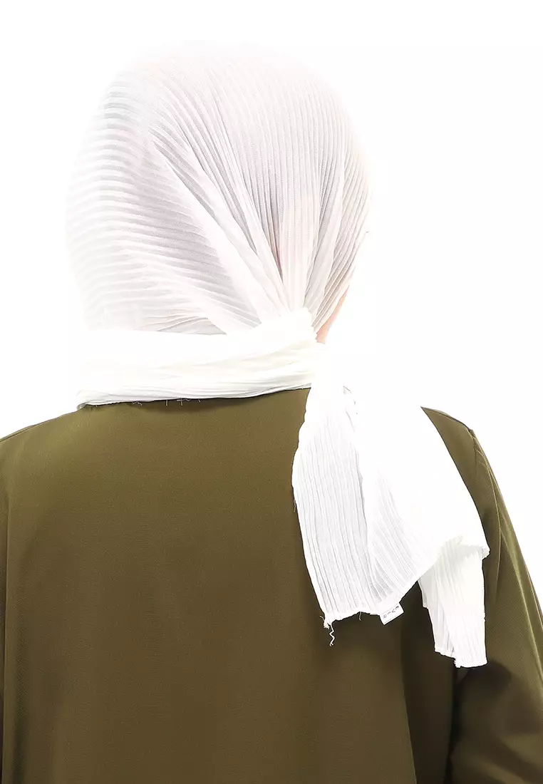 Melissa Pashmina Plisket Garis Hijab Wanita Relaxed Fit - Broken White