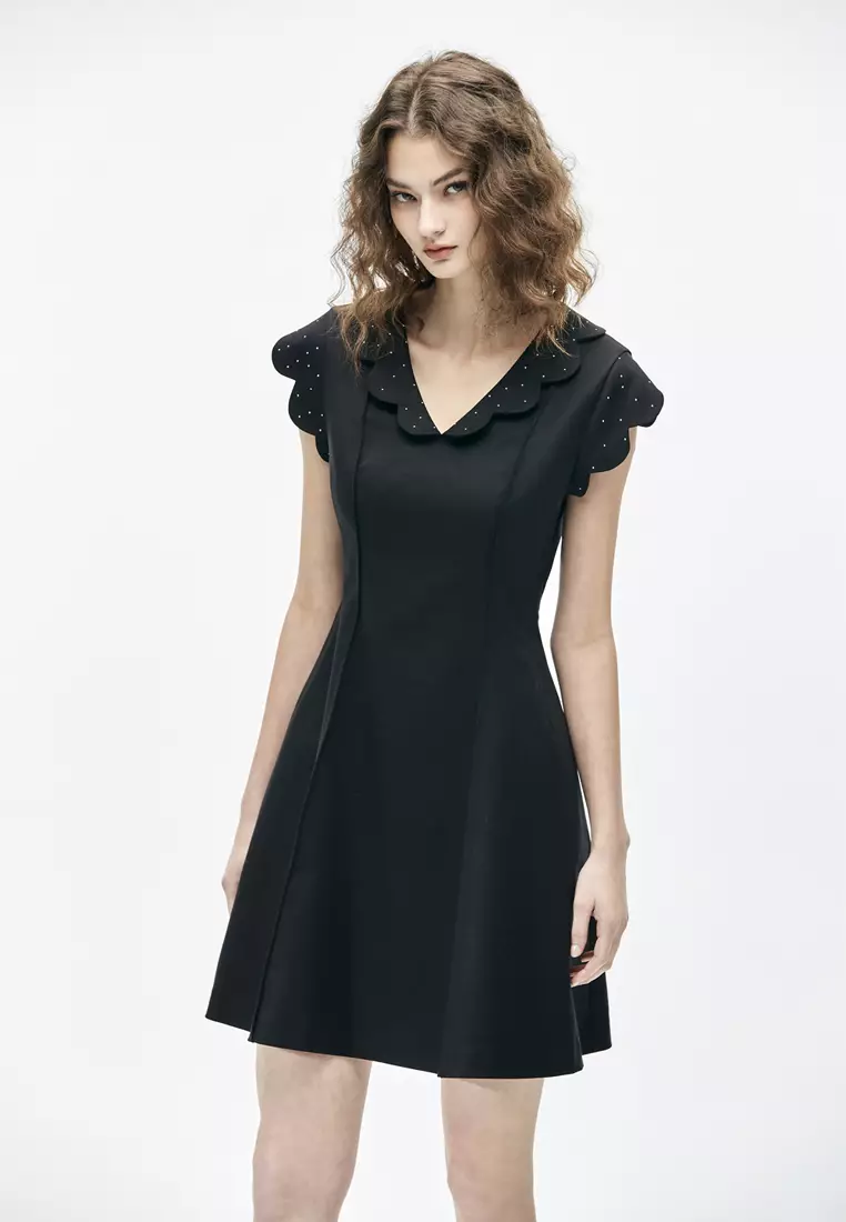 Black scallop dress online