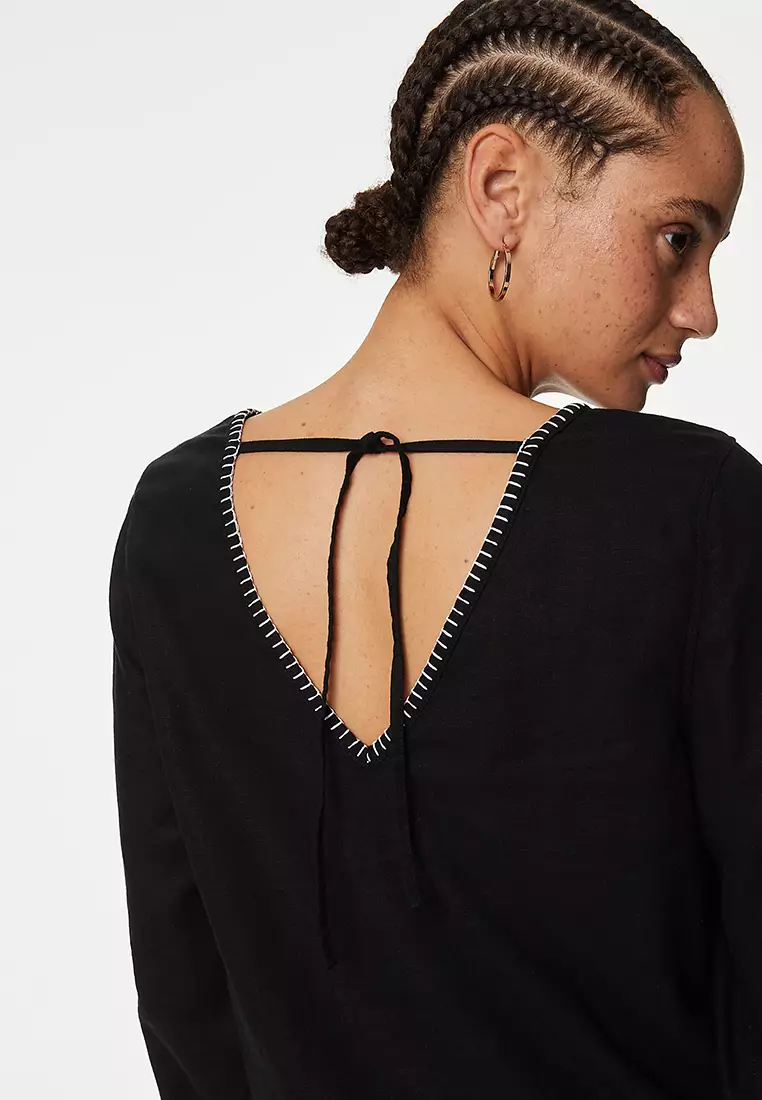 Linen Rich Tie Detail Blouse