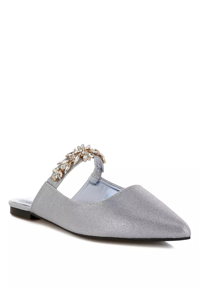 Diamante Strap Glitter Mules in Lilac