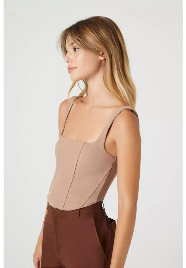 Buy FOREVER 21 Ribbed Knit Corset Crop Top 2024 Online ZALORA