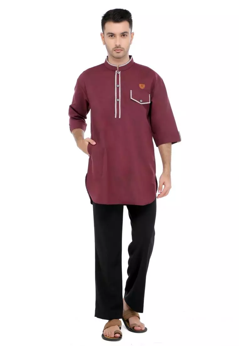 Baju Koko Gamis Muslim Pria Arfan - Maroon