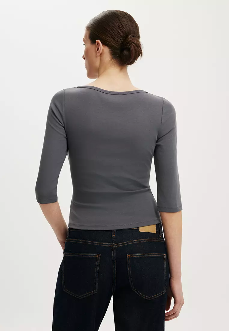 90s Boat Neck 3/4 Sleeves Top