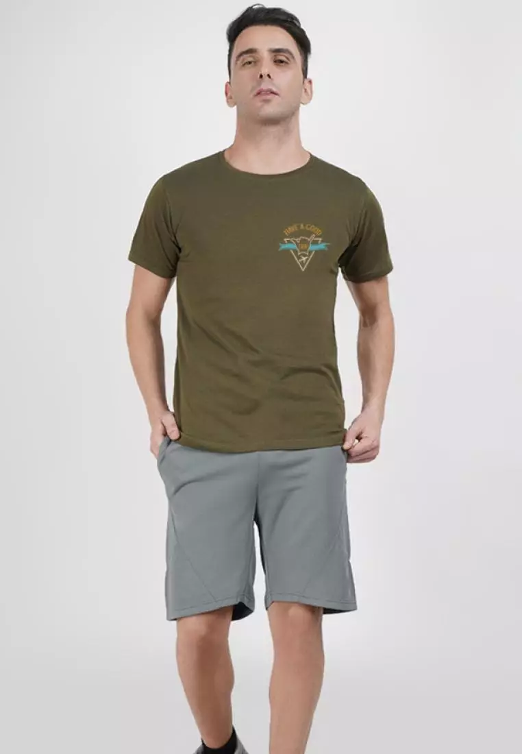 Have A Good Trip Olive Cotton Short Sleeve Crew Neck Regular Fit Tee