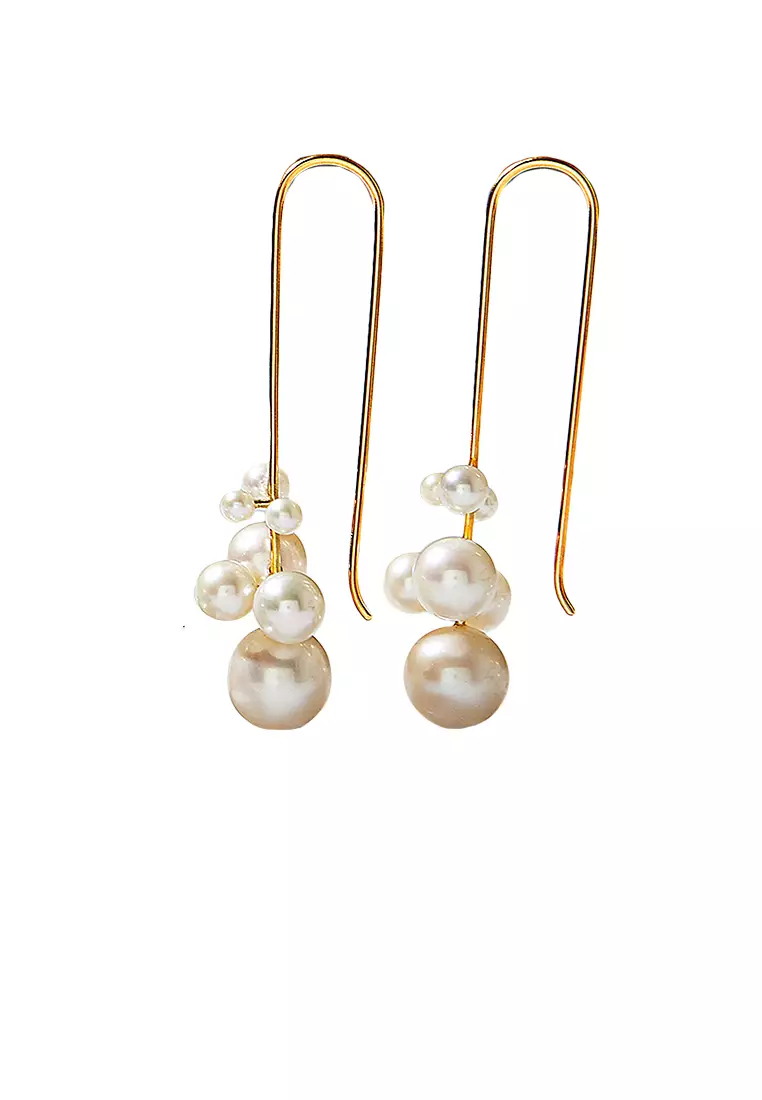 Buy Mulia Jewellery MOYA Freshwater Pearl Long Earrings in 18K Yellow ...