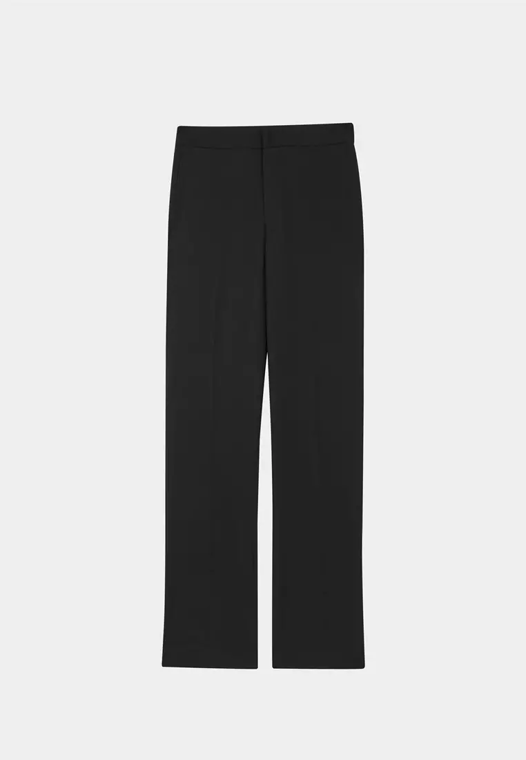 Black Textured Straight Leg Trousers