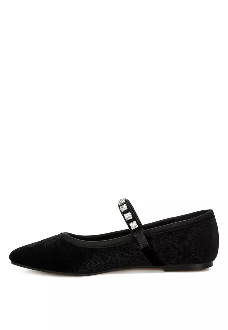 Velvet Mary Jane Ballerinas in Black