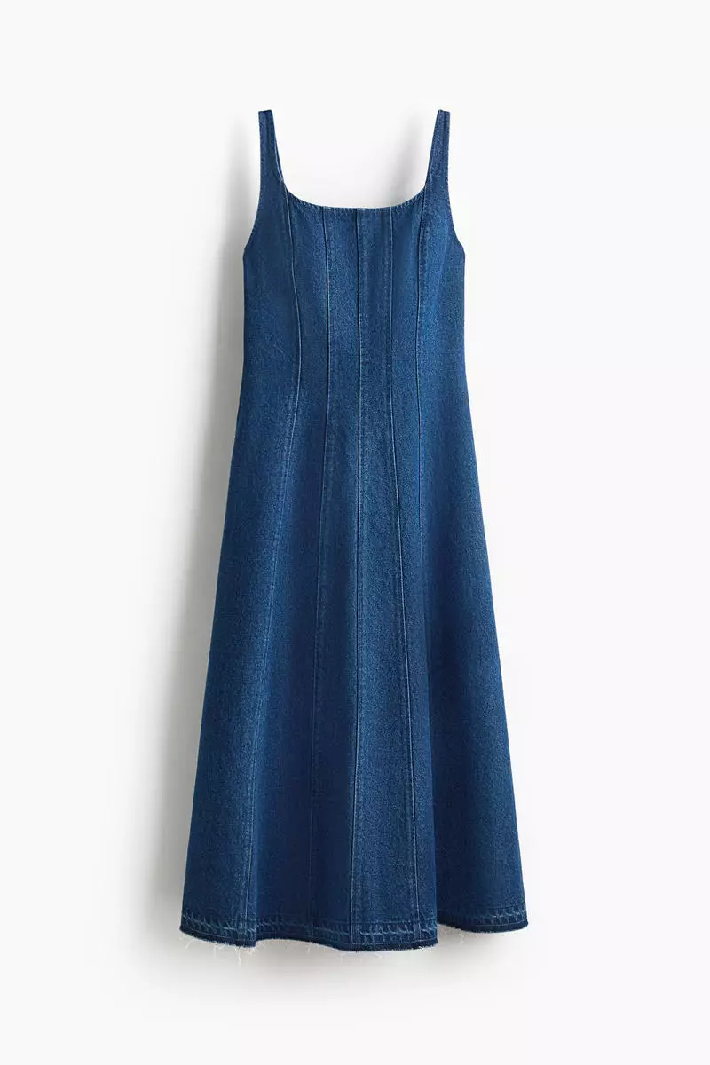 Flared-skirt denim dress