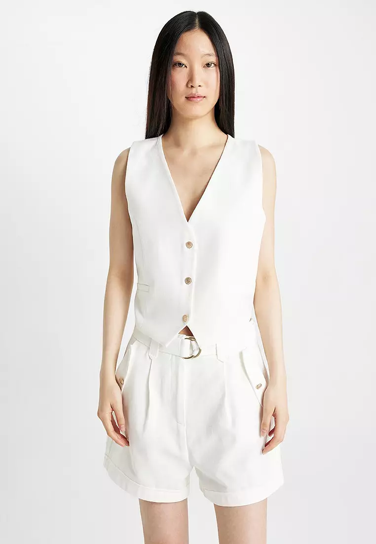 V Neck Linen Blend Vest
