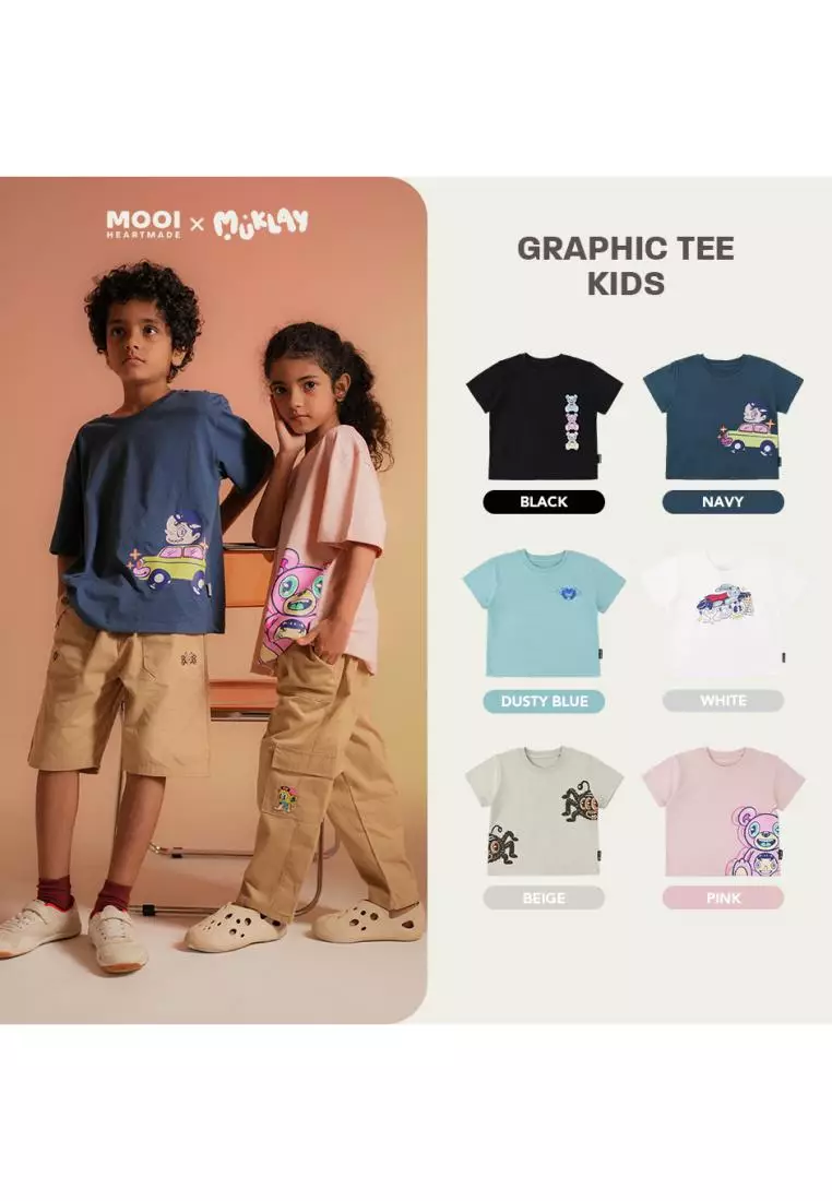 Mooi X Muklay Kaos Anak Unisex Graphic Tee Kids - Navy